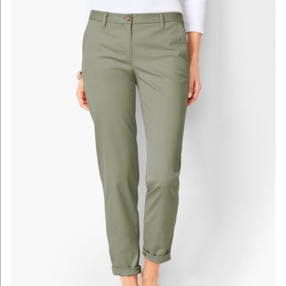 Talbots Women’s Green Cotton Spandex Girlfriend Chinos Size 14